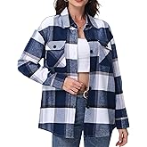 YUCOLEN Women's Flannel Plaid Shirts Button Down Long Sleeve Soft Flannel Shacket Loose Fit Casual Blouse Tops