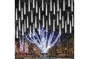 Joomer Christmas Lights Outdoor, 11.8 inch 10 Tubes 240 LED Meteor Shower Lights, LED Snow Falling Icicle Cascading Light with Timer Waterproof and Connectable for Christmas Decoration (White)