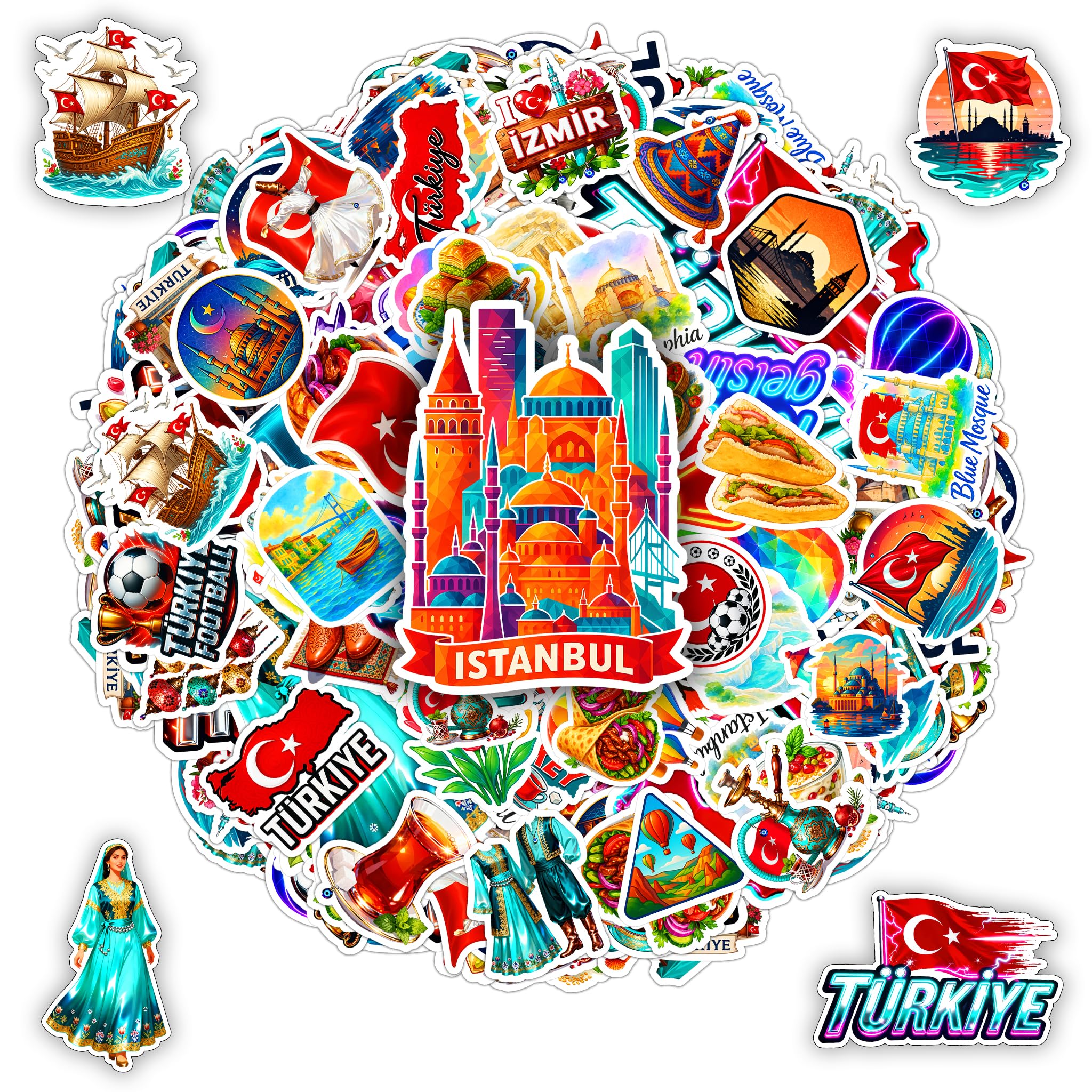 BETANAS 100 PCS Turkey Travel Stickers Pack, Türkiye Culture Turkish Decor