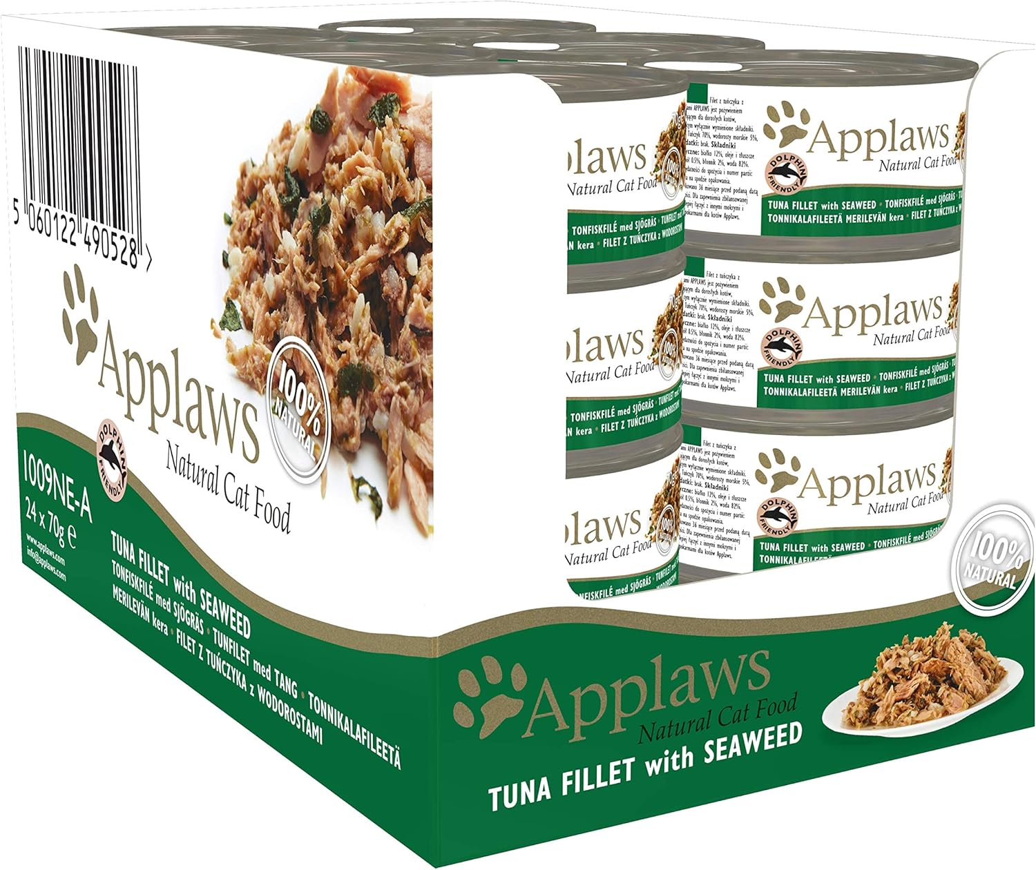 Applaws 100% Natural Cat Food, Tuna Fillet and Seaweed, 70 g Tin (Pack of 24), 70g, 70 g (Pack of 24)