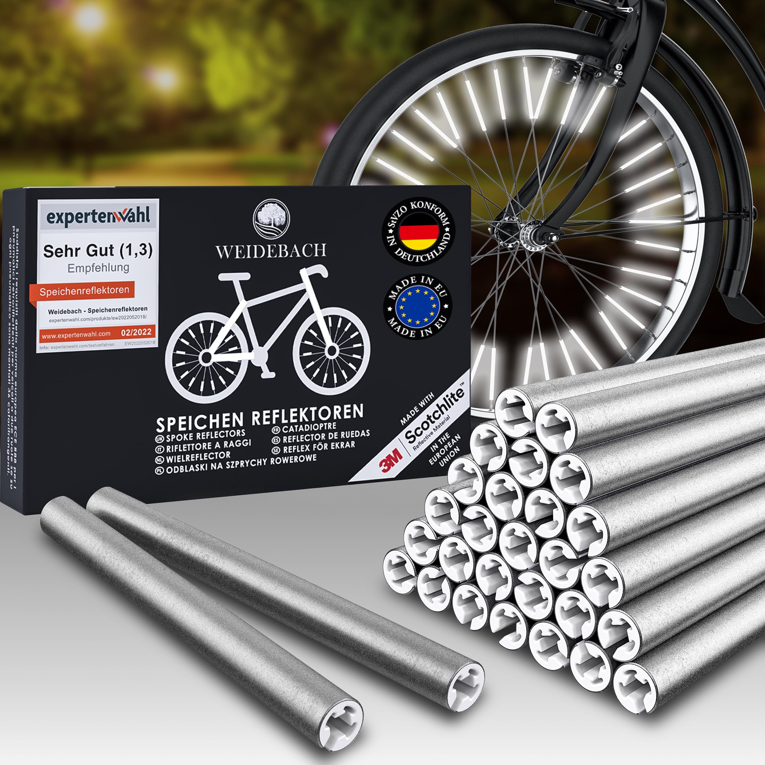 Weidebach Set of 72 spoke reflectors bicycle, StVZO approved reflectors bicycle spokes, bicycle spoke reflectors for maximum visibility in traffic, bicycle reflectors for spokes of all kinds
