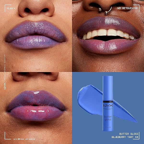 NYX PROFESSIONAL MAKEUP BUTTER GLOSS, NON-STICKY LIP GLOSS – BLUEBERRY TART (PERIWINKLE BLUE)