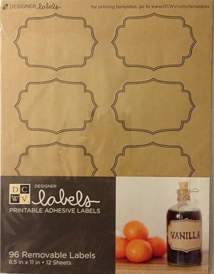Dcwv Designer Removable Labels Kraft Printable Labels With Template 96 Labels 12 Sheets Total
