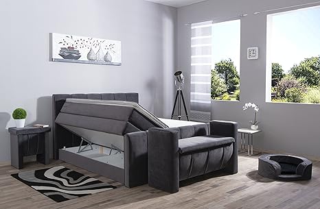 Aukona International, Theodor Boxspringbett mit Bettkasten Grau 90x200 7-Zonen Taschenfederkern, mit Komfort Topper Kostenlos