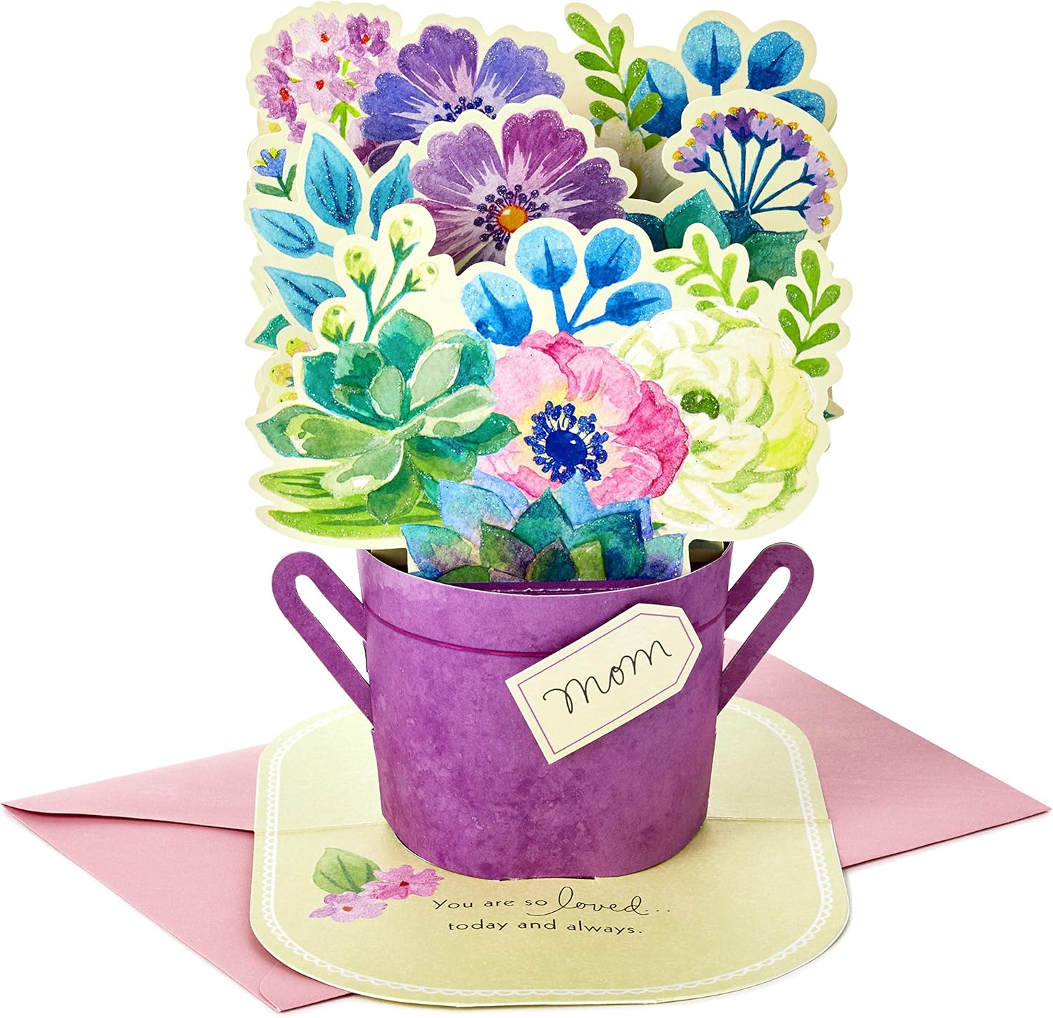 Amazon Com Hallmark Paper Wonder Mothers Day Pop Up Card For Mom Blue Flower Bouquet You Are So Loved Office Products