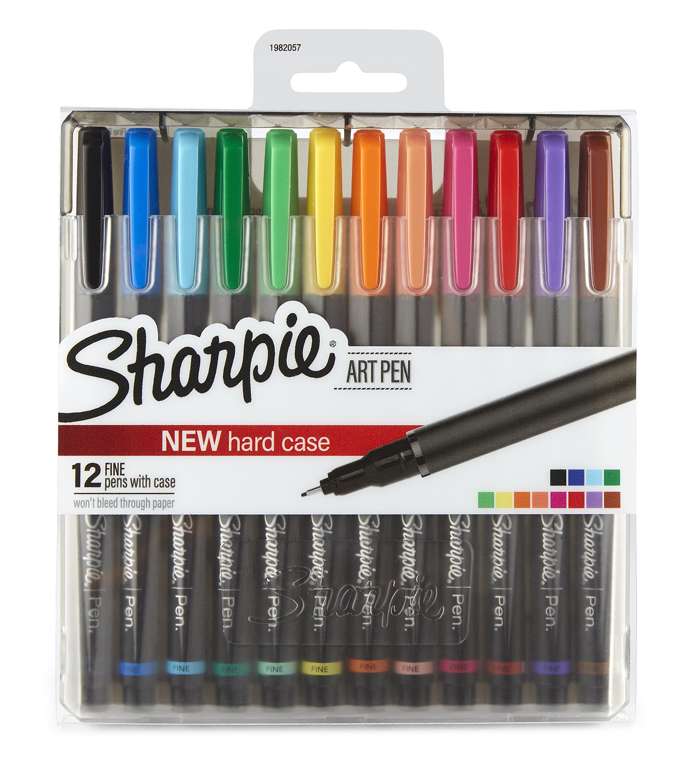 Sharpie Art Pens, Fine Point, Assorted Colors, Hard Case, 12 Pack