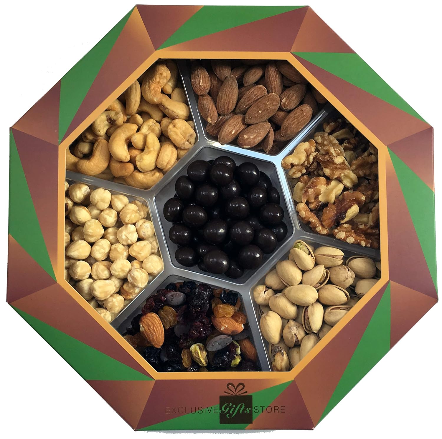 Gourmet Nuts Gift Basket Octagon Shaped Premium Gift Tray with 7 Sections Filled