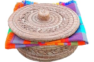 MEXTEQUIL - Authentic Mexican Tortilla Warmer Basket - Pine Needle Handwoven with Handloomed Cloth - Tortillas Warmers Contai