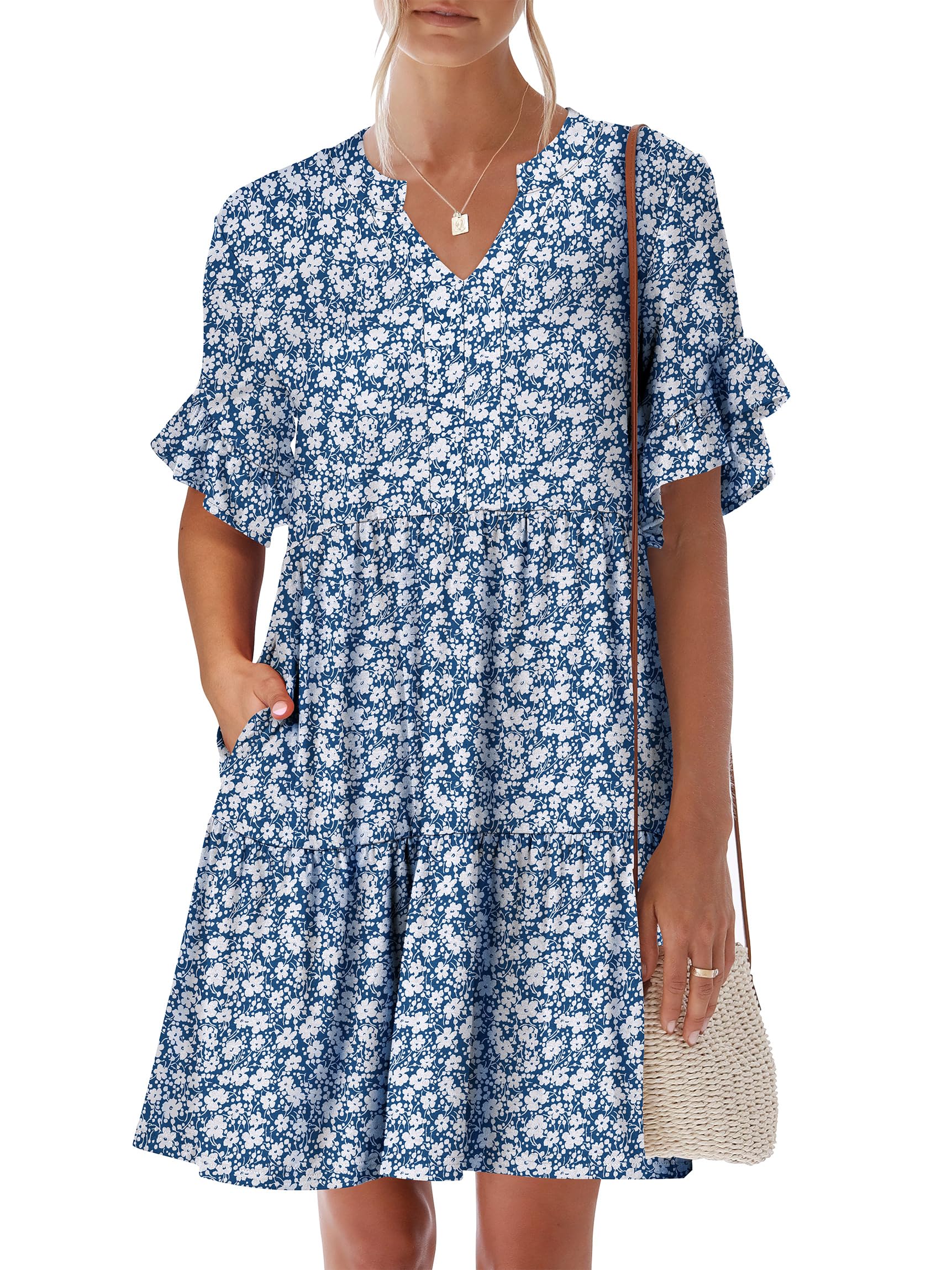 ANRABESS Womens Summer 2025 Trendy Ruffle Short Sleeve V Neck A Line ...
