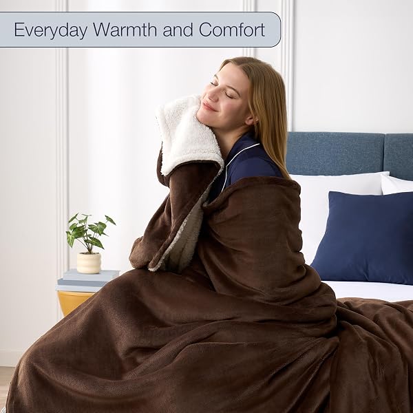 CASUAL LIVING SHERPA KING/CALI KING BLANKET PLUSH FUZZY COZY FLEECE BED BLANKET FOR BEDROOM OVERSIZED THROW FOR COUCH HOME DECOR WASHABLE REVERSIBLE PREMIUM WARM SOFT, 108-INCH X 90-INCH, BROWN