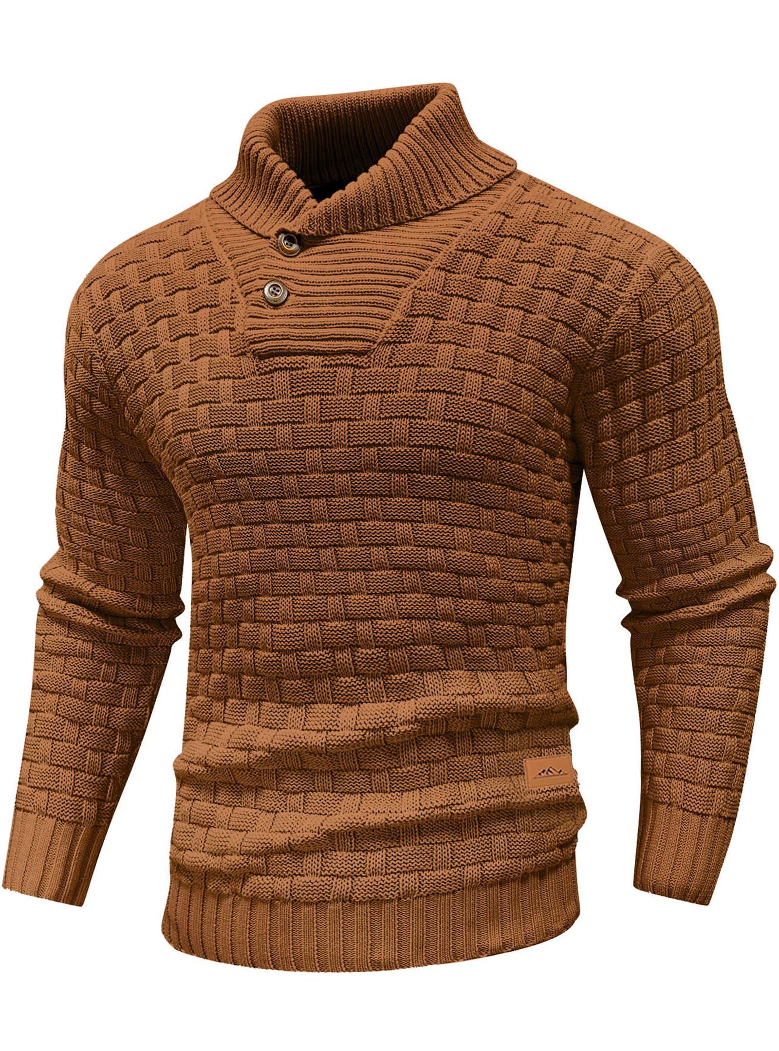 Arcciit Mens Casual Pullover Fall Winter Turtleneck Cable Knit v Neck Fisherman Waffle Sweater Tan Image
