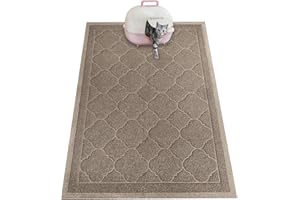 PETUPPY Premium Durable Cat Litter Mat, XL Size 47"X36"- No Phthalate- Non-Slip-Water Resistant- Easy to Clean-Soft On Kitty Paws-Traps Litter from Litter Box(Extra Large Gray Khaki)