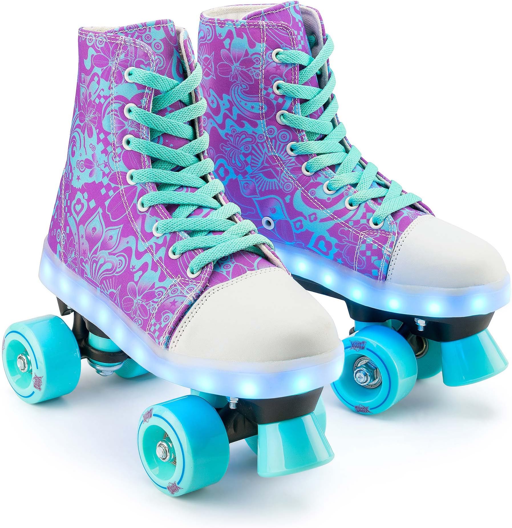 Xootz Canvas Boot Quad Roller Skates for Kids with LED Lights, Size 5