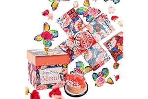 SEND A CAKE SendaCake Happy Birthday Mom Flying Butterfly Surprise Explosion Gift Box - Flower Shower & Delicious 3" Strawberry Mini-Bundt Cake for Delivery - Gift for Mom, Mother, Mama & Ideal for All Occasions
