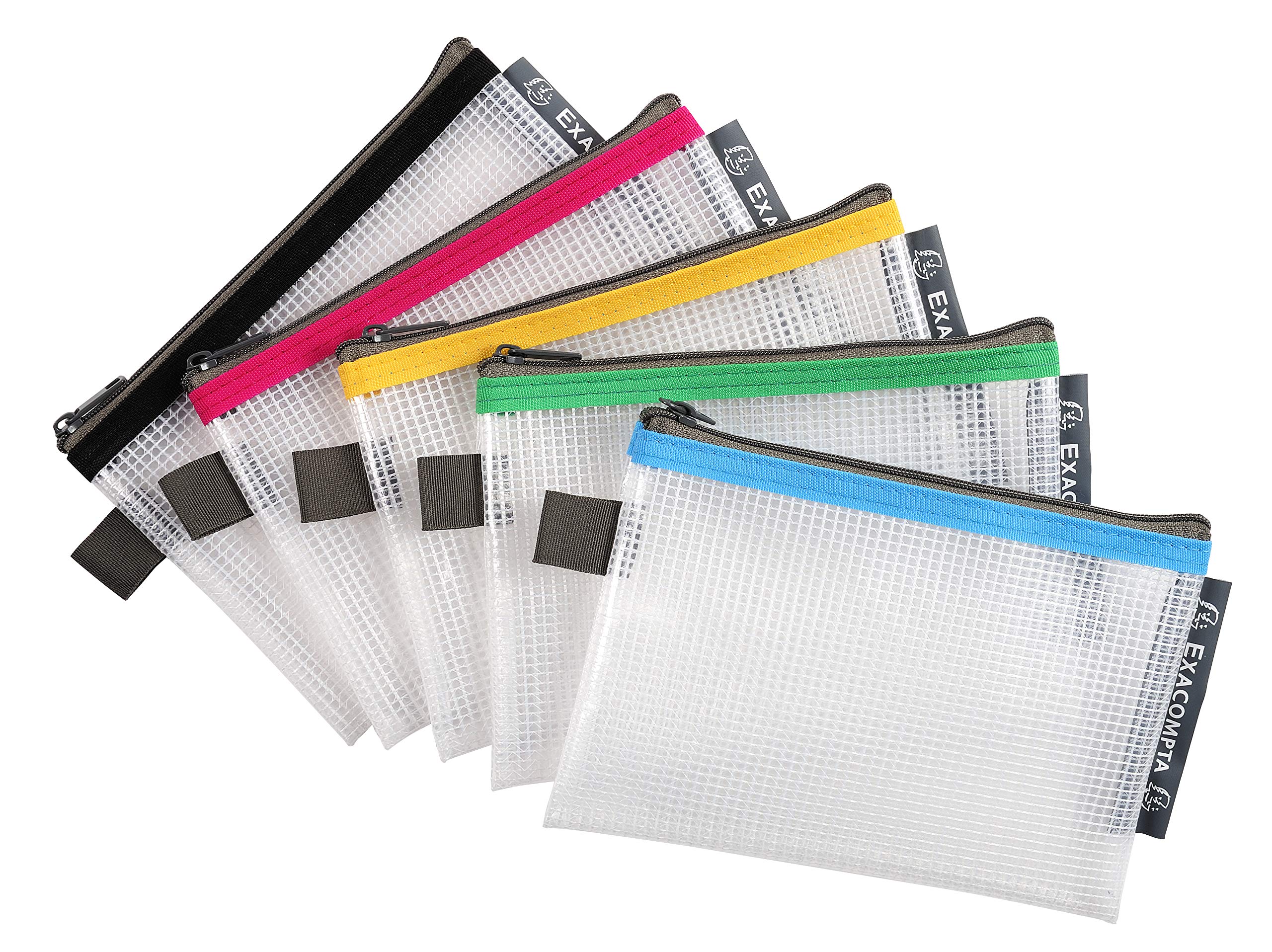 Exacompta - Ref 34120E - Zipped Transparent Mesh Pockets - Suitable for A6 Documents, 0.3mm Nylone Mesh - Suitable for Storing Documents, Accessories - Assorted Colours (Pack of 10)