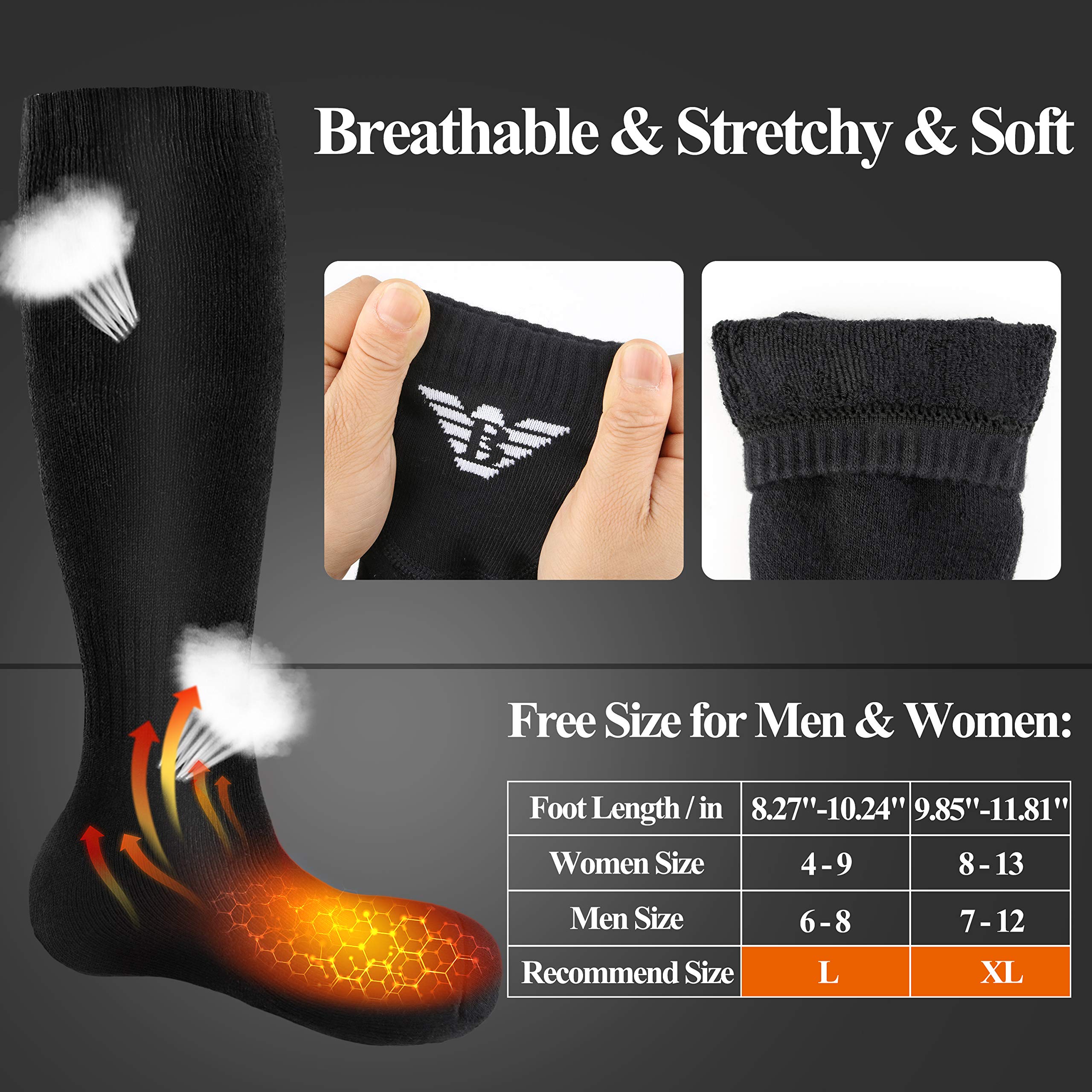 Heated Socks for Men Women - Electric Socks Rechargeable, Thermal Battery Heating Socks Winter Outdoor Motorcycle Golf Hunting Skiing