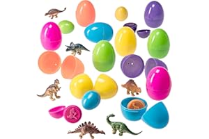 PREXTEX 12 count Mini Dinosaurs Egg for Easter Basket Stuffer for Toddlers - Pre Stuffed Easter Eggs with Dinosaur Inside - Dino Eggs Toys for Toddlers and Boys