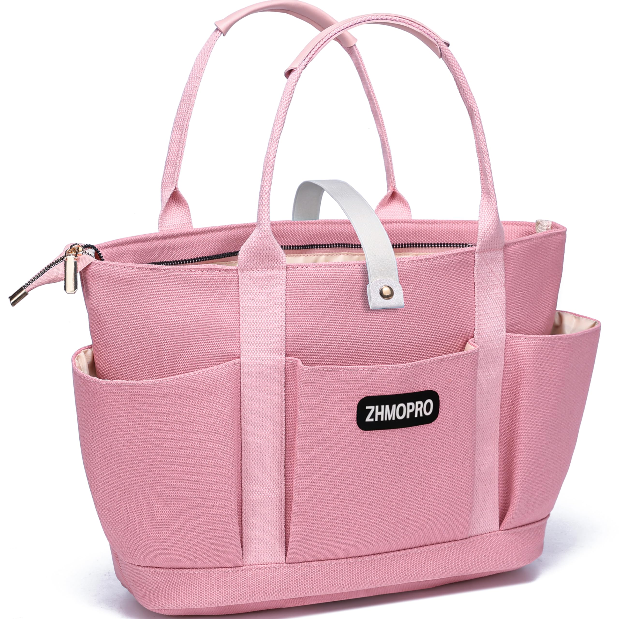 Photo 1 of Tote Bag for Women with Compartments and Inner Cup Holder, Large Zipper Canvas Laptop Totes Women's Purses Cute Handbags for Teacher College and Nurse Puffer Travel Tote Reusable Work and Church Bags