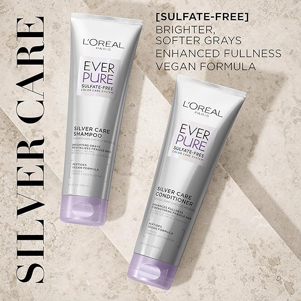 L’OREAL PARIS EVERPURE BRIGHTENING AND NOURISHING SHAMPOO FOR GRAY HAIR, SULFATE-FREE VEGAN FORMULA WITH PEPTIDES, 8.5 FL OZ