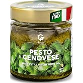 Imported Italian Fresh Basil Pesto Sauce - Extra Creamy - Extra Virgin Olive Oil, Cheese &amp; Nuts - Delicious &amp; Authentic Pasta Sauce and Spread - Home Made Style - 6.35 oz Glass Jar