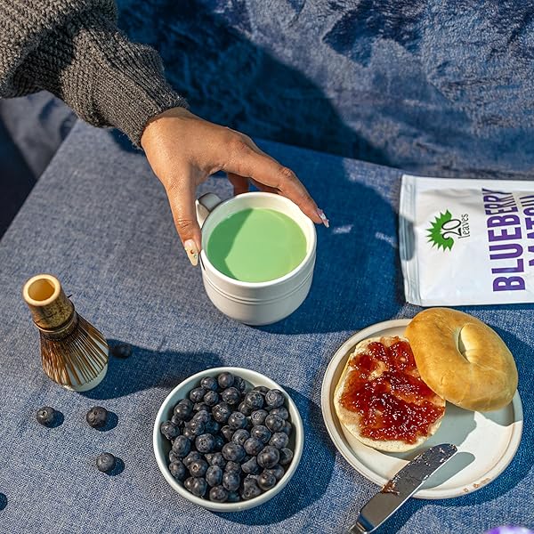 JAPANESE BLUEBERRY SWEET MATCHA POWDER WITH SPIRULINA – SWEETENED GREEN TEA POWDER – BARISTA CAFE STYLE BLEND FOR LATTE – 1LB POUCH – 16OZ – 1 PACK