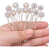Ammei Crystal Bridal Hair Pins Clips Wedding Hair Accessories Hair Set Jewelry With Rhinestone For Brides and Bridesmaids Set Of 12 (AB Rose Gold)