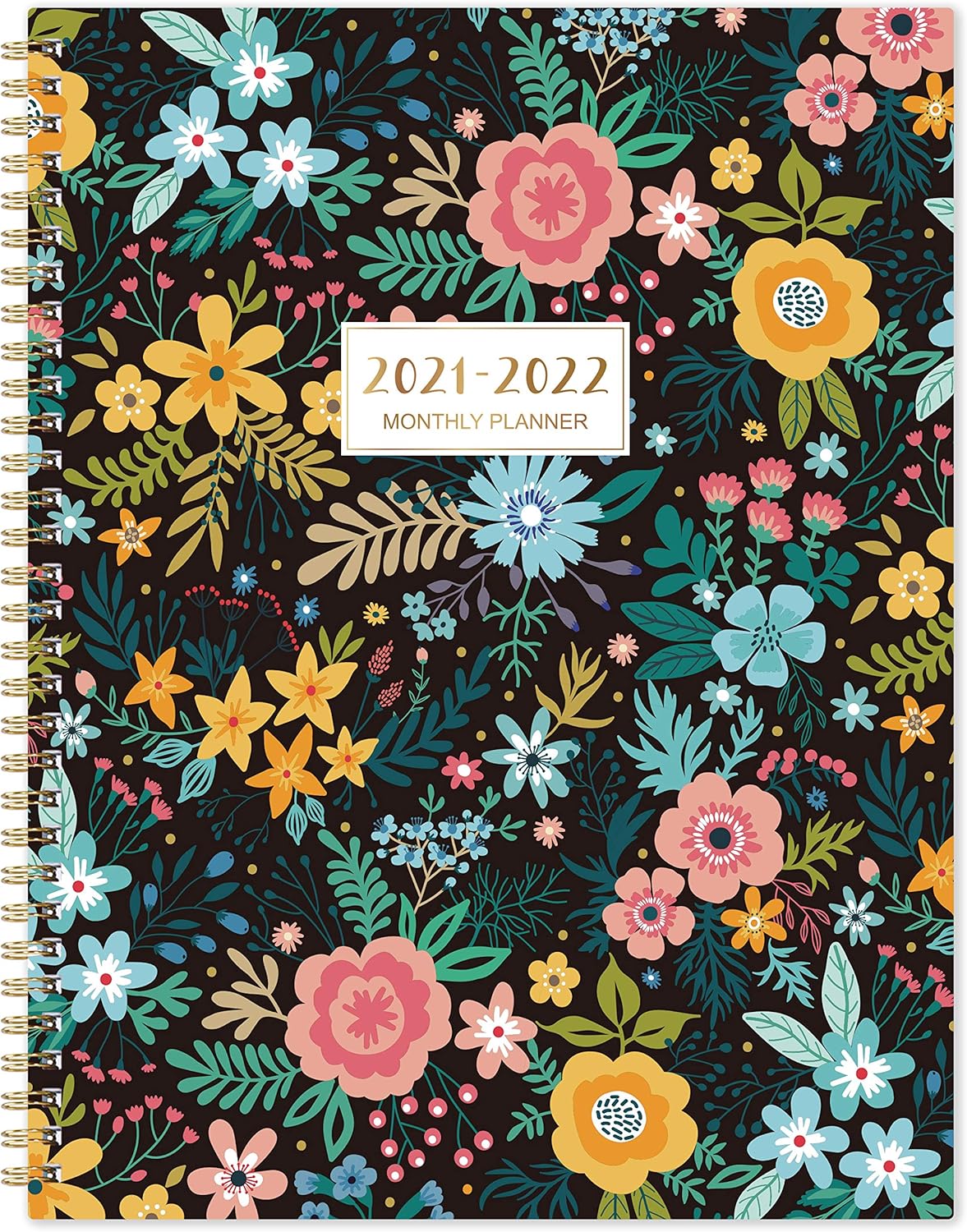 2021-2022 Monthly Planner - 18-Month Planner with Tabs & Pocket, Contacts and Passwords, 8.5" x 11", Thick Paper, Jul. 2021 - Dec. 2022, Twin-Wire Binding - Black Floral : Office Products