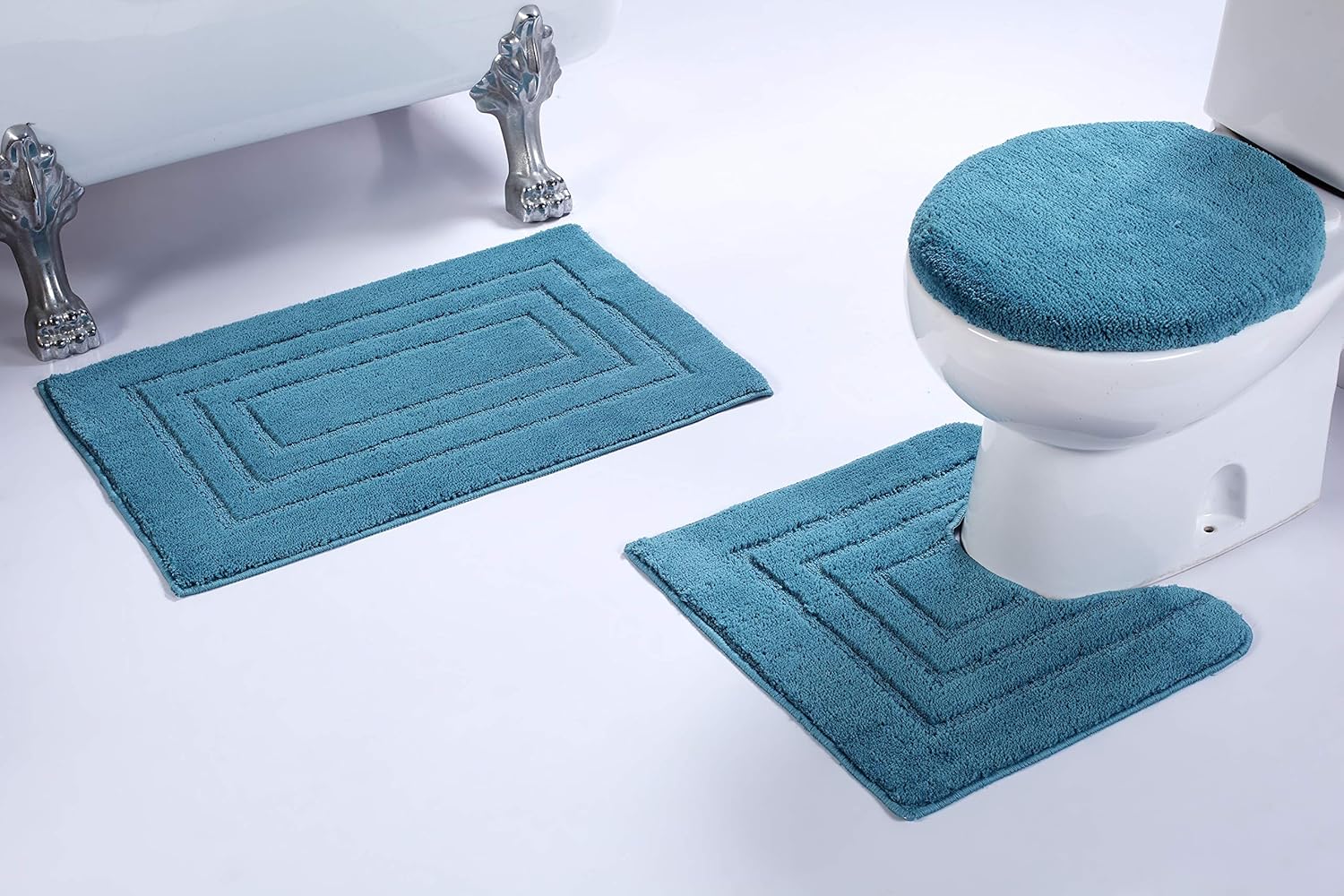 Mk Home 3pc NonSlip Turquoise Bath Set Rectangle Pattern