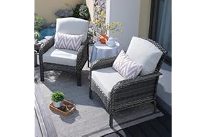 ovios 2 Pieces Patio Furniture Set, Outdoor Wicker Chairs of 2, All Weather High Back Rattan Chairs 2-Seater with Comfy Cushions for Porch Deck, Grey
