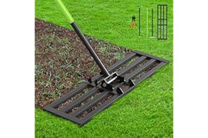 Seeutek Lawn Leveling Rake, 35” x 10” Lawn Leveler with 6.5FT Stainless Steel Handle Rakes for Lawns, 0-180° Adjustable Ground Leveler Tool for Yard, Level Soil Sand Dirt Surfaces