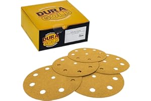 Dura-Gold Premium 5" Gold Sanding Discs - 120 Grit (Box of 50) - 9 Hole Pattern Dustless Hook & Loop Backing Sandpaper for DA Sanders, Aluminum Oxide Abrasive - Sand Automotive Paint, Woodworking Wood