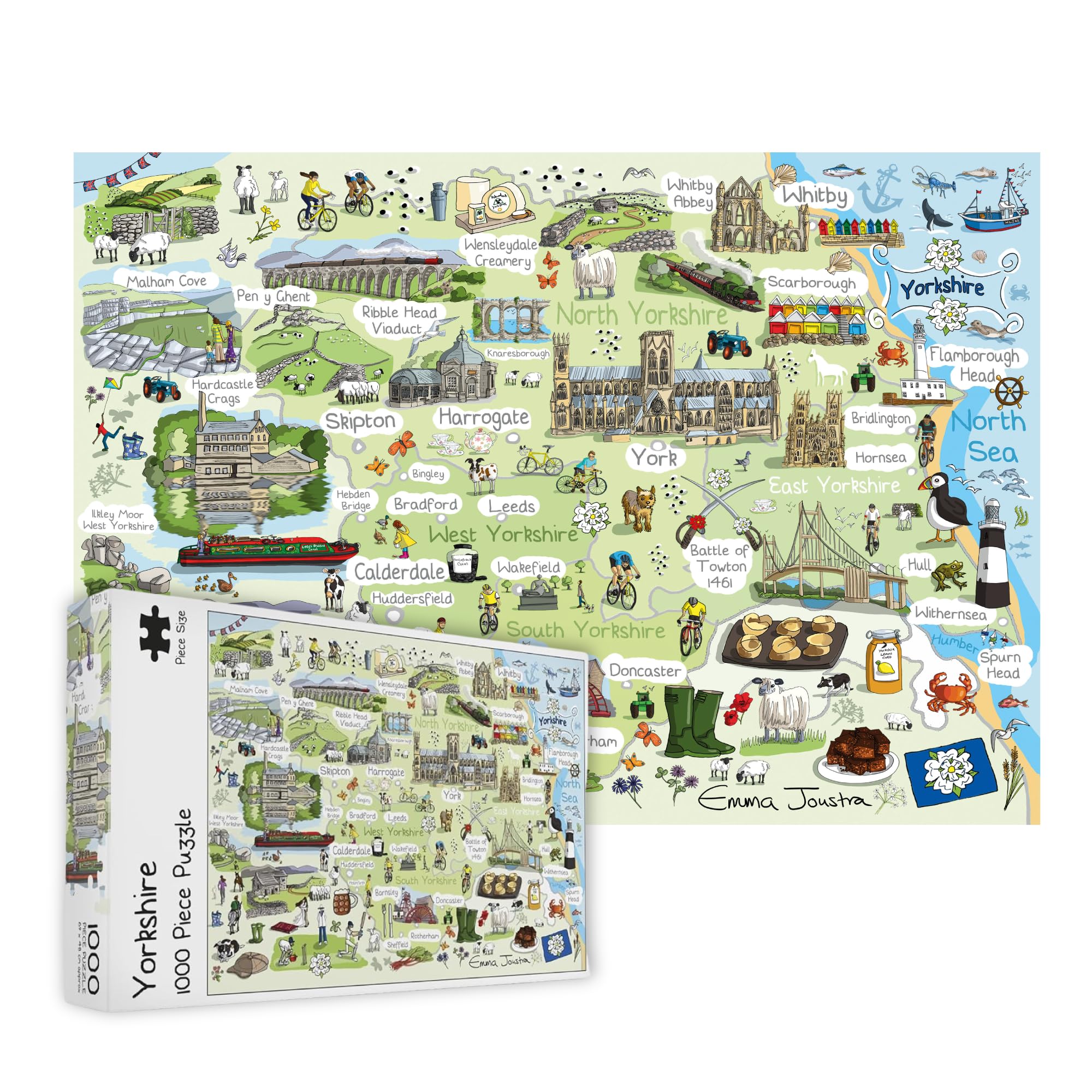 Great British Jigsaws – Yorkshire Map 1000 Piece Jigsaw Puzzles for Adults – Illustrated Country Maps, Eco-Friendly, Perfect for Puzzle Enthusiasts – 69 x 48cm Completed Size — image 1