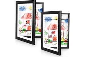 KOTNYX 2 Pack LED Light Kids Artwork Frame - Front Opening Kids Art Display Picture Frame, Holds 100 Pictures, MDF & Shatter-Resistant Glass, Standing Frame/Wall Hanging,13.3x10, Mat 11.6x8.3 (black)