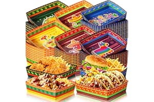 Harloon 36 Pack Mexico Fiesta Paper Food Trays - 5 lb Nacho Boats, Large, Bright, Day of the Dead, Halloween, Mexican Themed Party