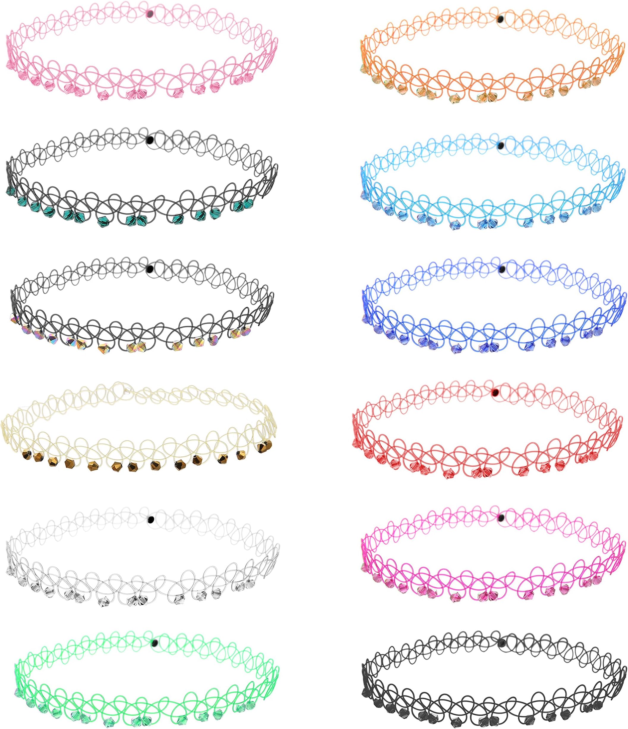 Gadblesjew 12PC Set Choker Set Rainbow Gothic Double Line Henna Tattoo Rubber Classic