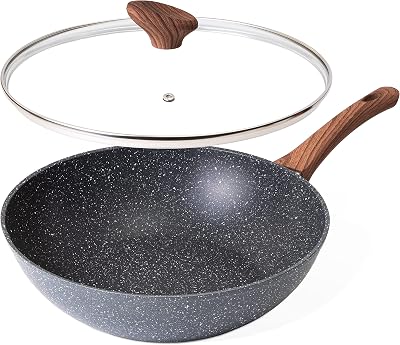 nuovva Induction Non Stick Wok Pan Deep Fry Pan 28cm with Lid