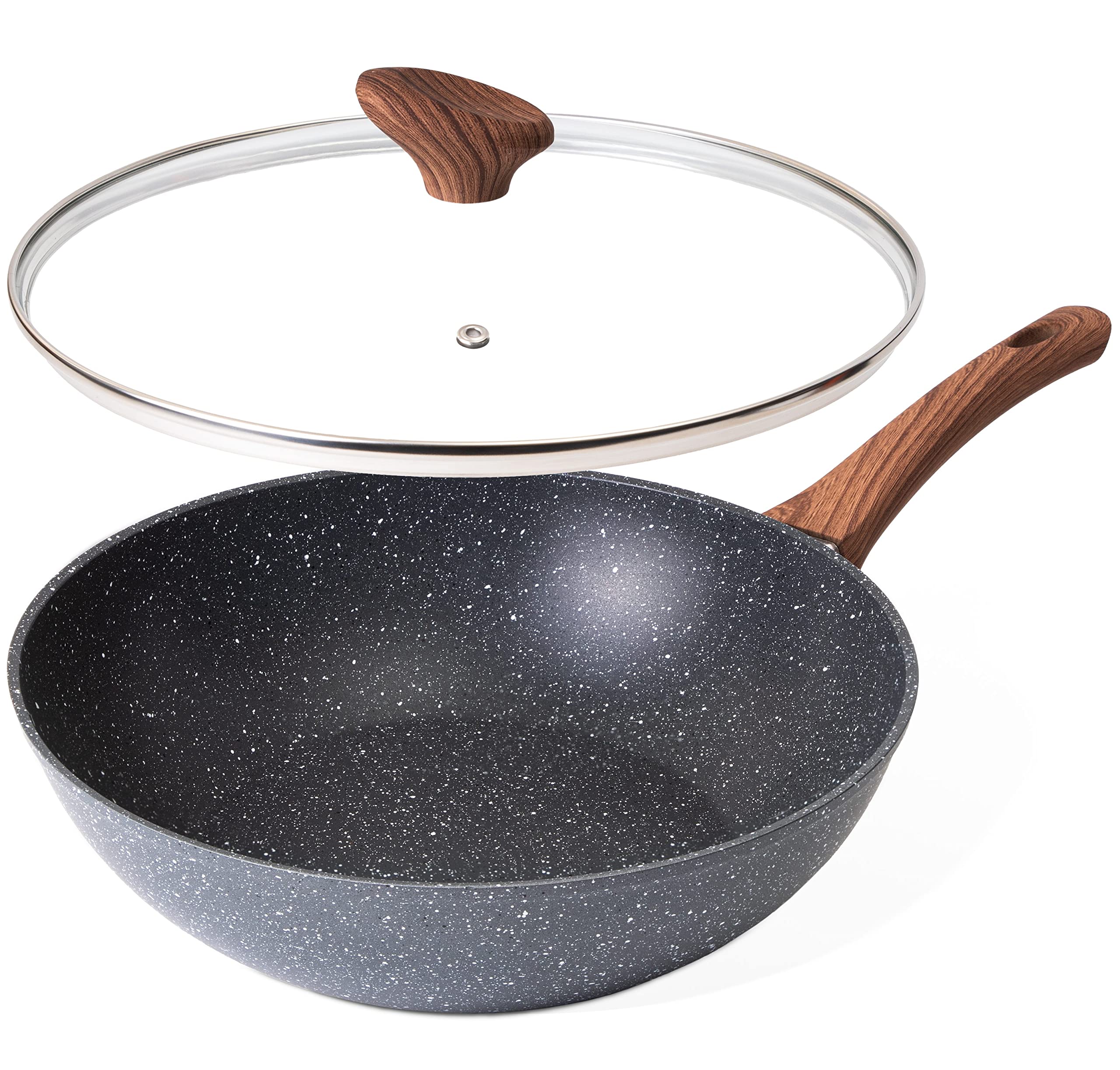 nuovva Induction Non Stick Wok Pan – Deep Stir Fry Pan with Lid – 28cm Frying Pan with Induction Base