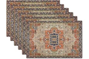 APORTT Aztec Terracotta Boho Placemats Set of 6 Vintage Persian Rust Retro Carpet Linen Washable Kitchen Dining Table Mats Stain Heat-Resistant Desktop Decor Place Mats for Home Party Indoor 12x18 Inches