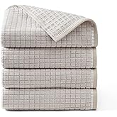 TOWN & COUNTRY EVERYDAY 4-Piece Textured Windowpane Bath Towel Set, 30x58-Inch, 100% Cotton, Plush & Absorbent 550GSM, Beige