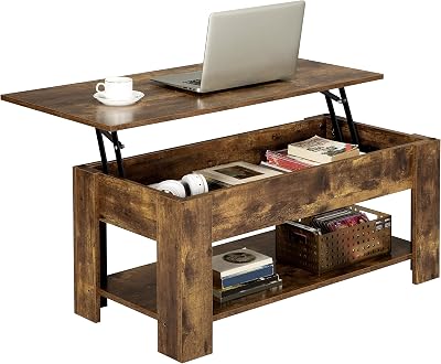 Yaheetech Lift Up Coffee Table with Hidden Storage Rustic Brown 98x50 cm