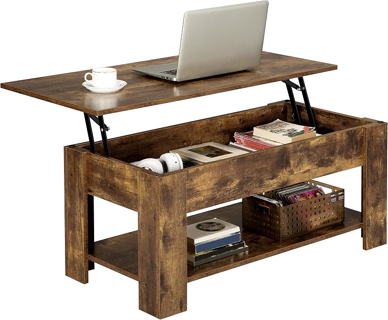 Yaheetech Lift Up Coffee Table with Hidden Storage Rustic Brown 98x50 cm
