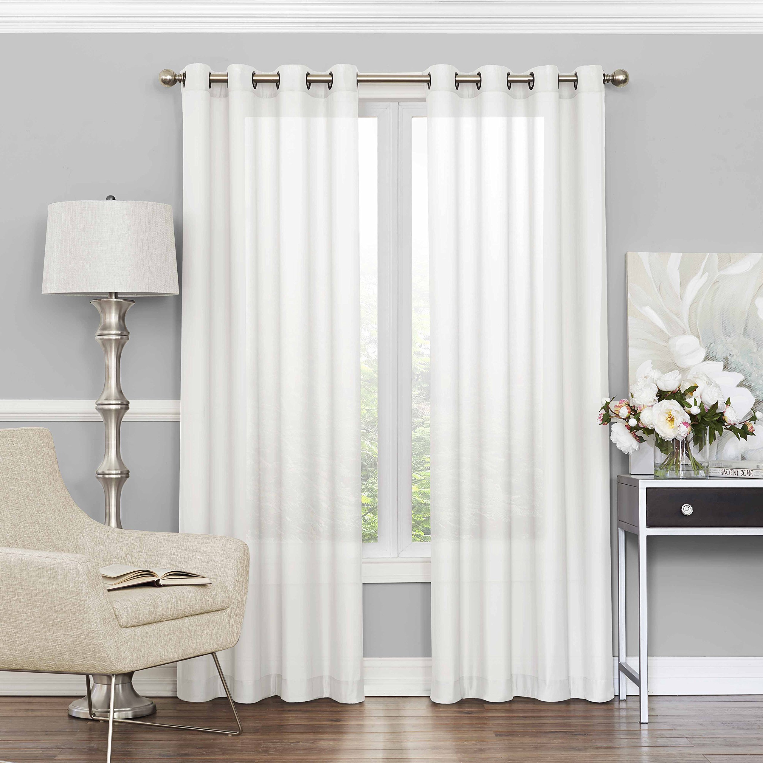Eclipse Sheer Bedroom-Liberty 52" x 95" Light Filtering Grommet Top Single Window Panel Curtain Living Room, White