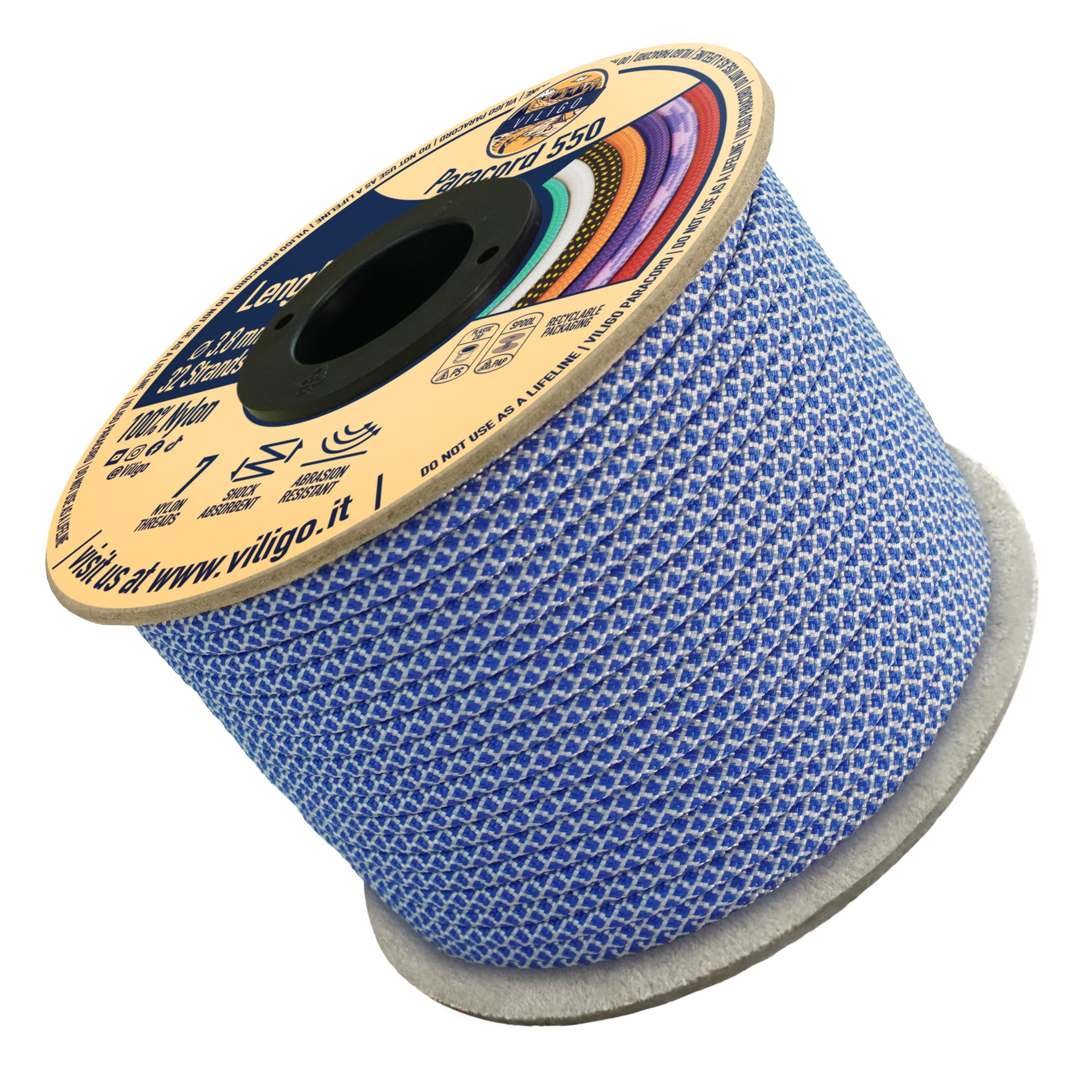 VILIGO Paracord 550 Nylon Rope Ideal for Making a Bracelet, Leash or Collar, Camping Rope for Tents and Hiking (15 m, Sapphire)