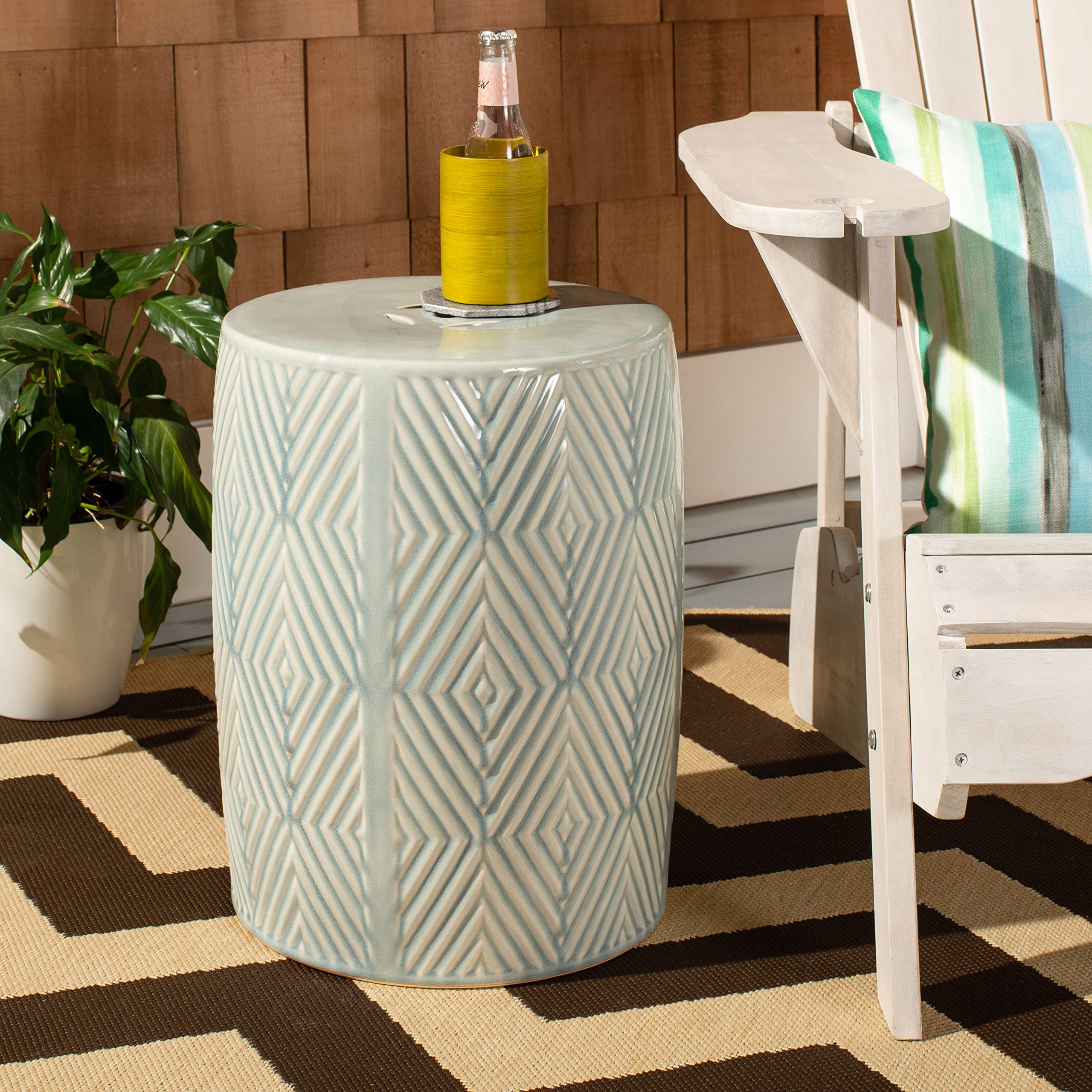 SAFAVIEH Home Hemdi Light Blue Ceramic 18-inch Indoor/Outdoor Garden Stool Side Table for sale ...