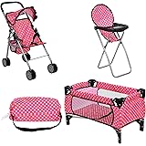 Juego de 3 piezas fash n kolor para muñecas. incluye: 1. Parque infantil. 2. Sillita de muñeca 3. Silla alta de muñeca. 4. As