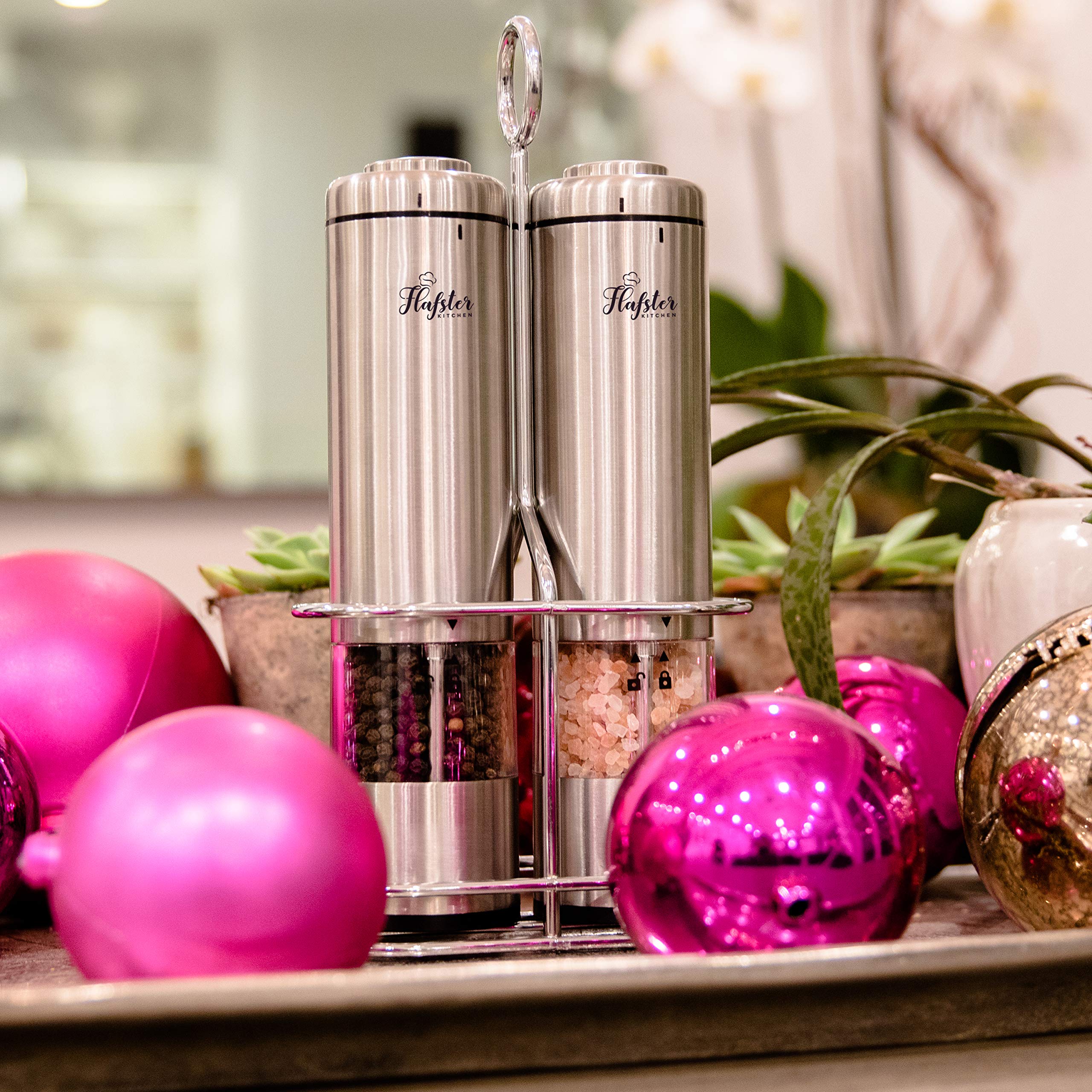 Battery Operated Salt and Pepper Grinder Set Electric Stainless Steel