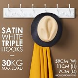 LARHN White Coat Hooks Wall Mounted 6 Triple Hooks 59 cm All Fixings Included view 2