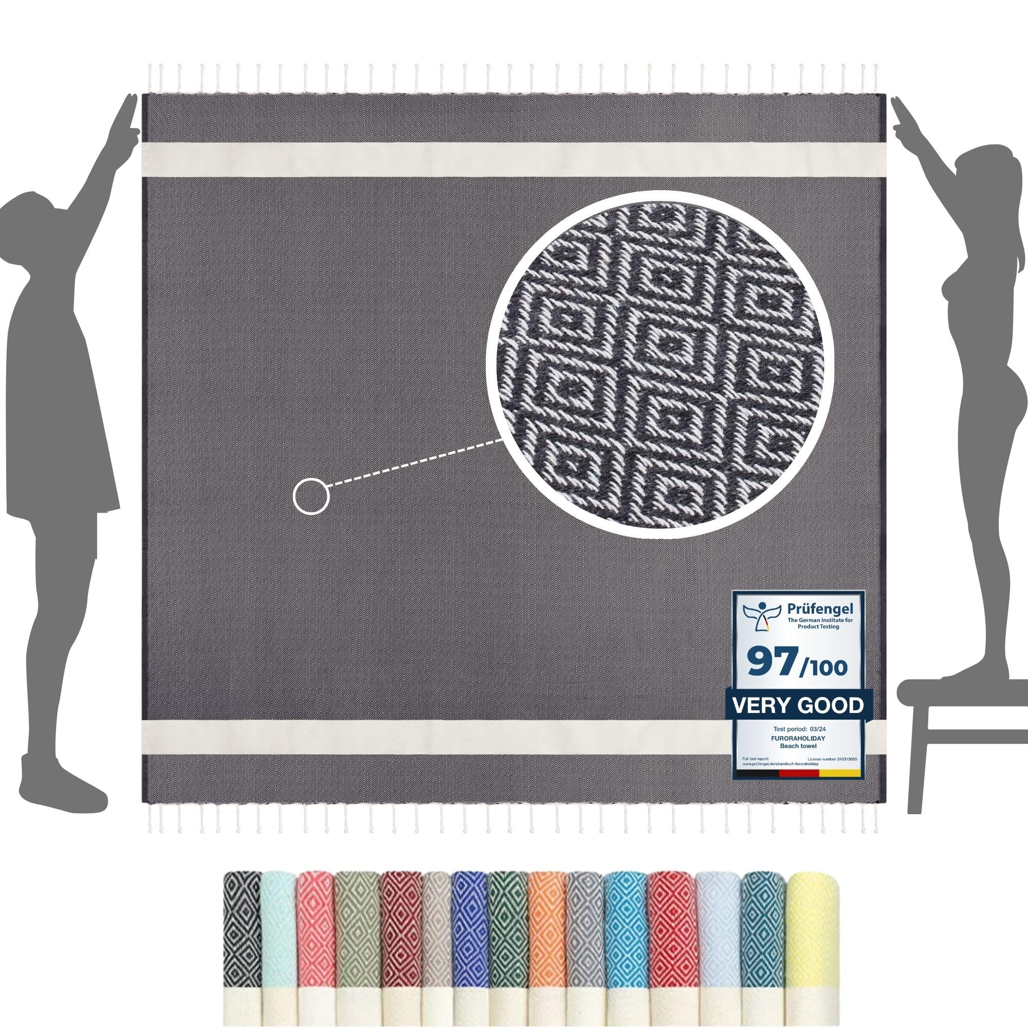 furora HOLIDAY Beach Towel XXL Extra Large OVERSIZED 200x200 cm / 79x79 Inch - cotton | Turkish Towel Fouta + Picnic Blanket | Beach Blanket, lightweight Travel Towel, Women Men Holiday Essentials