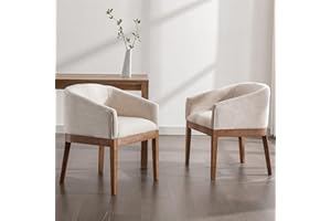 RIVOVA Beige Dining Chairs Set of 2 Mid-Century Modern Dining Chairs, Linen Upholstered Kitchen Dining Room Chair Curved Backrest Dining Chair with Wood Legs, Beige