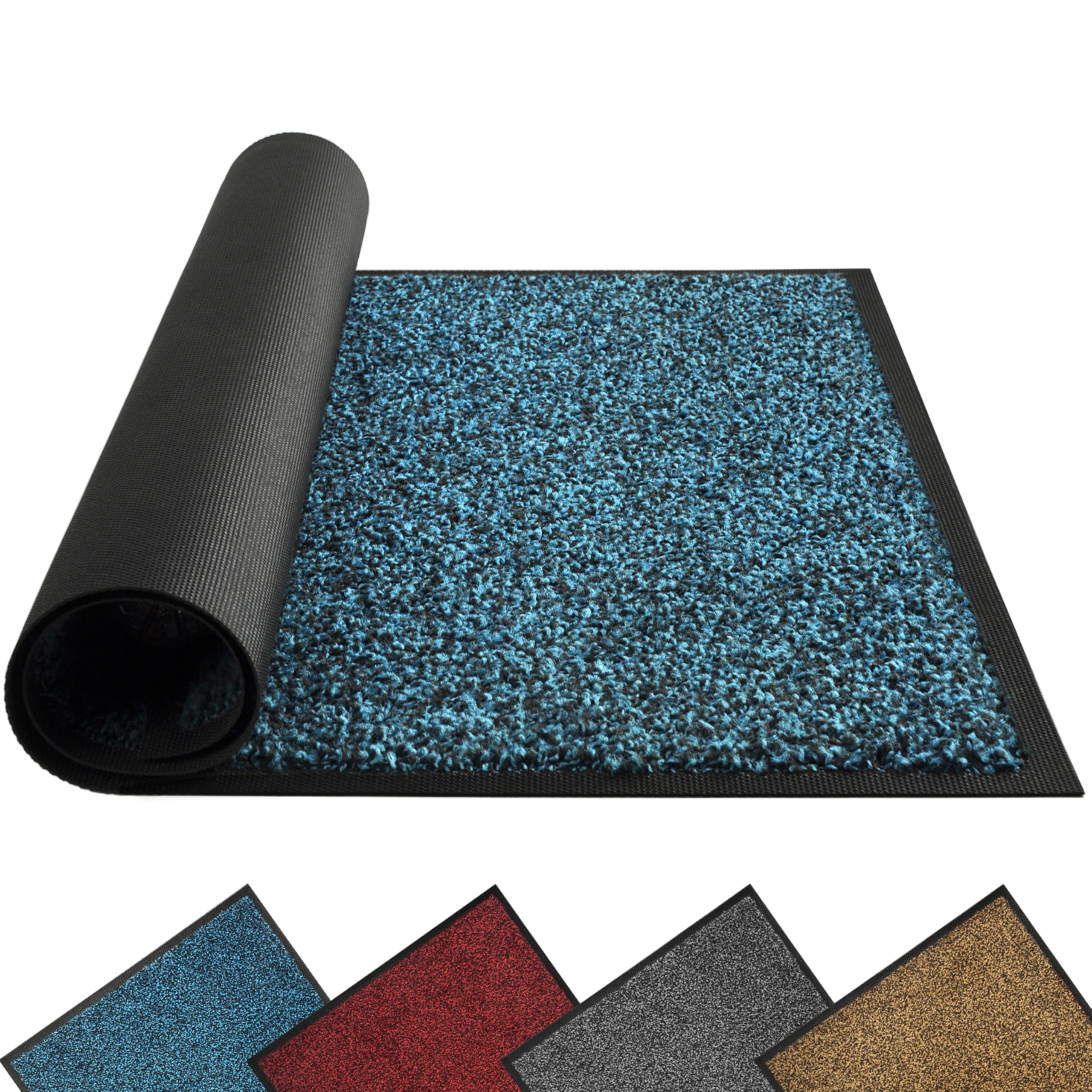 Mibao Door Mats Indoor and Outdoor, Doormat 40 x 60 Cm Blue Black, Washable Door Matts Indoor, Heavy Duty Non-slip Entrance Mat, Shoes Scraper, Super Absorbent Front Door Mat Carpet